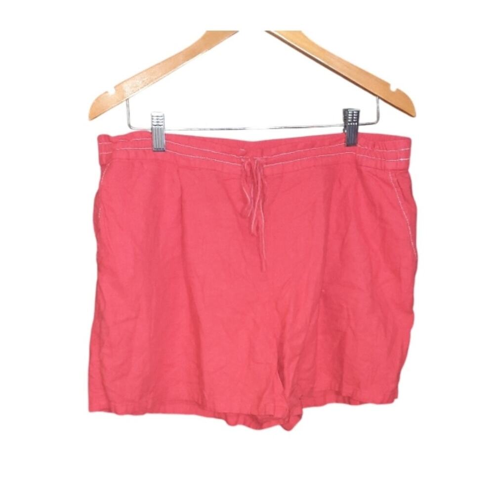CeCe Womens Red Linen Blend Side Slant Pockets Drawcord Waist  Shorts Size XL